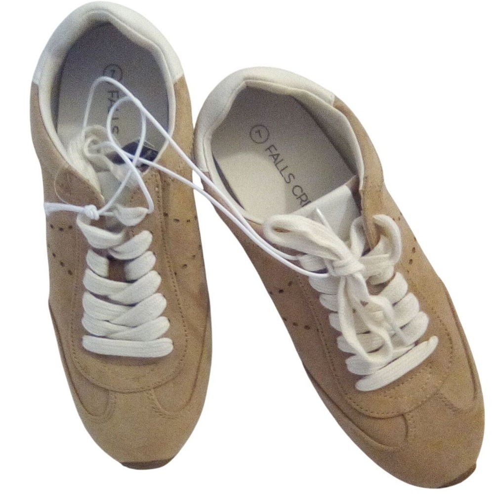 Falls Creek Womens Tan Faux Suede Memory Foam Sneakers Size 7 New - Picture 2 of 6